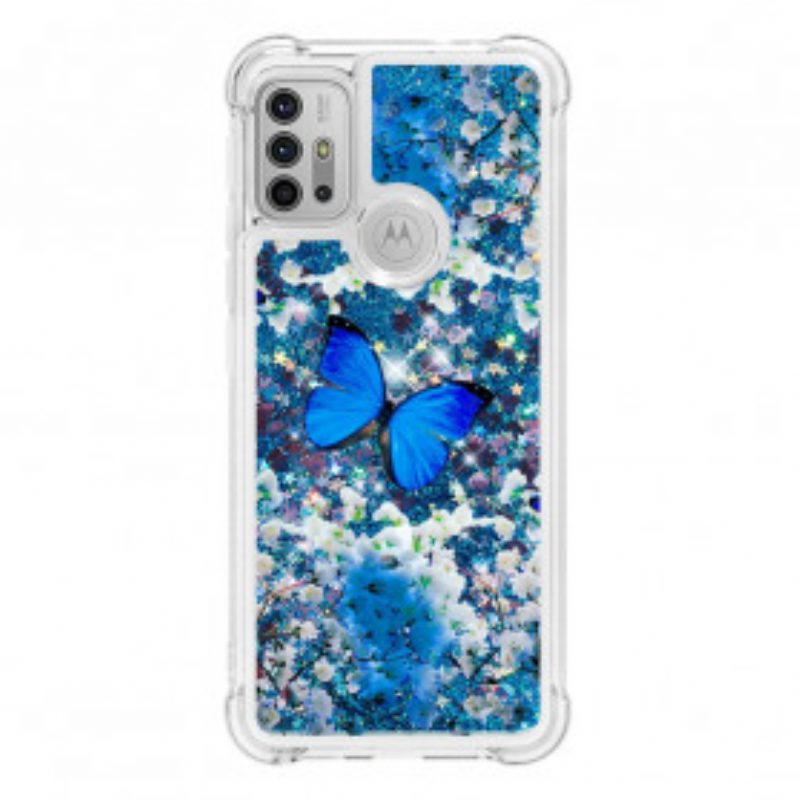 Cover Moto G30 / G10 Farfalle Blu Glitterate