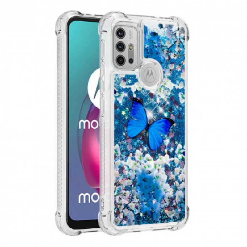 Cover Moto G30 / G10 Farfalle Blu Glitterate