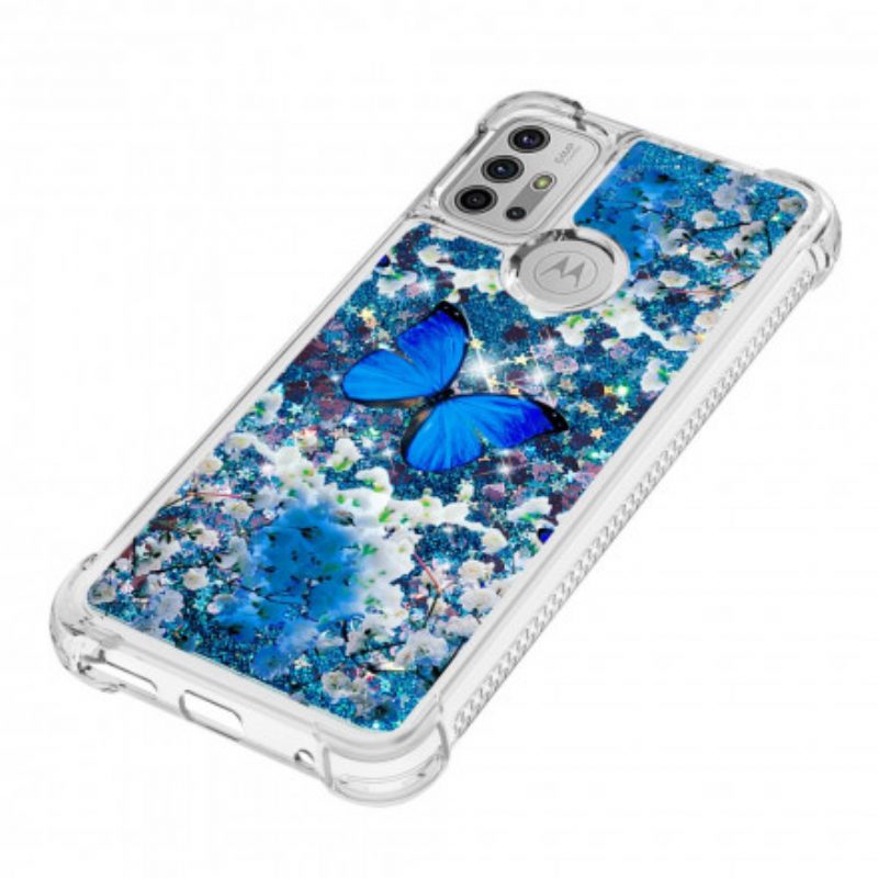 Cover Moto G30 / G10 Farfalle Blu Glitterate