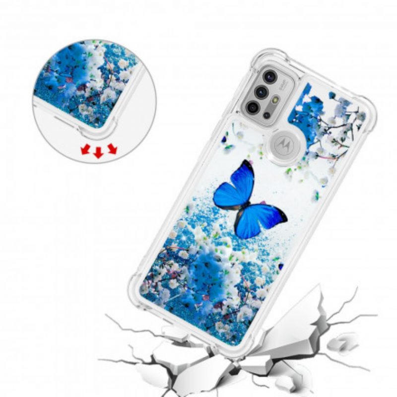 Cover Moto G30 / G10 Farfalle Blu Glitterate