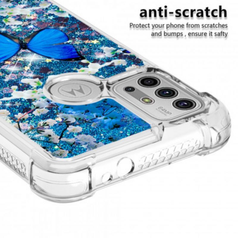 Cover Moto G30 / G10 Farfalle Blu Glitterate