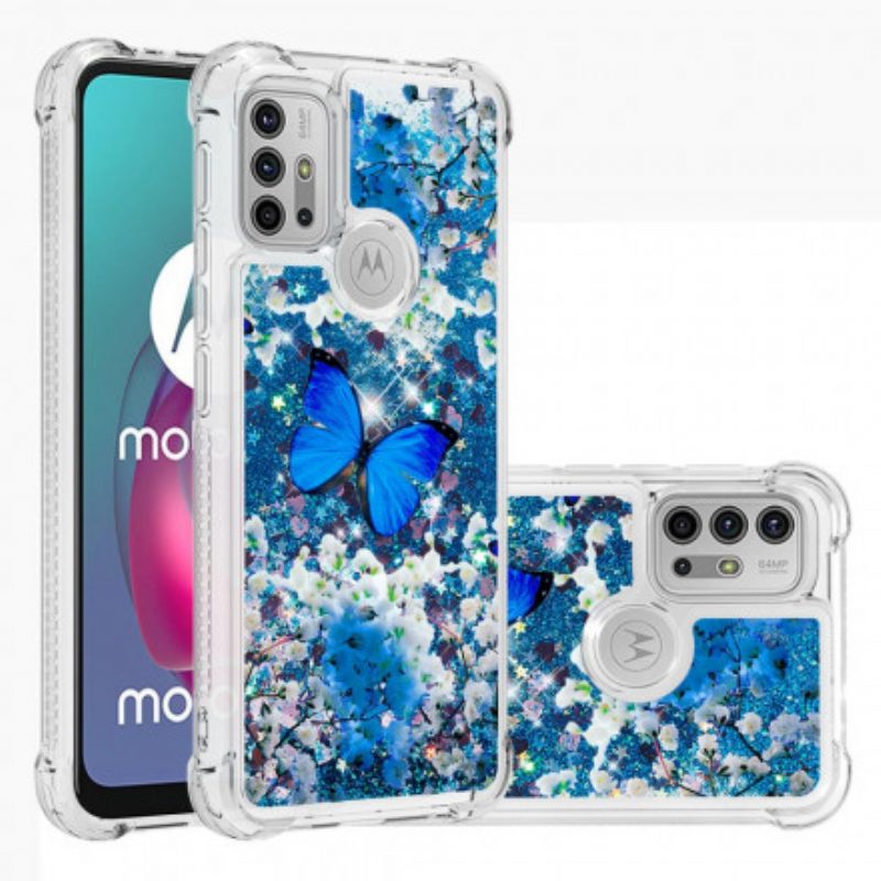 Cover Moto G30 / G10 Farfalle Blu Glitterate