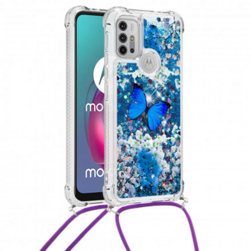 Cover Moto G30 / G10 Farfalle Di Paillettes Con Coulisse