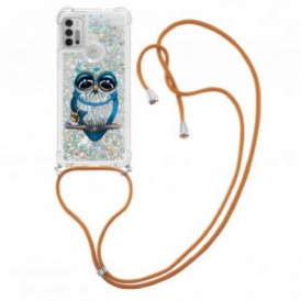 Cover Moto G30 / G10 Miss Owl Con Coulisse In Paillettes