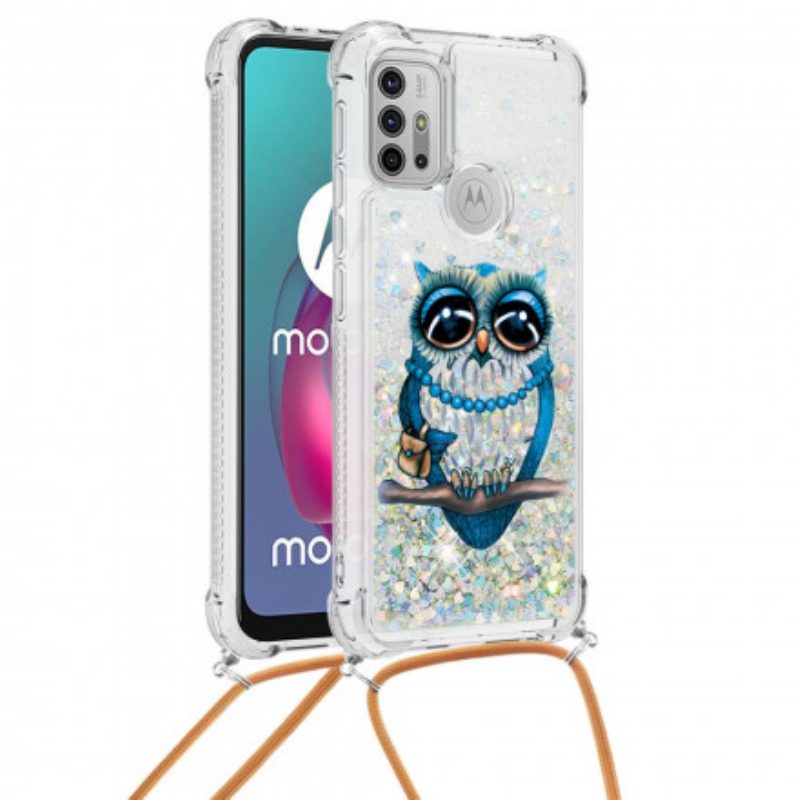 Cover Moto G30 / G10 Miss Owl Con Coulisse In Paillettes