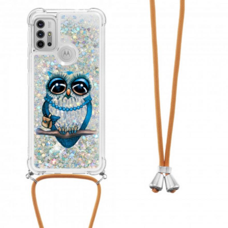 Cover Moto G30 / G10 Miss Owl Con Coulisse In Paillettes