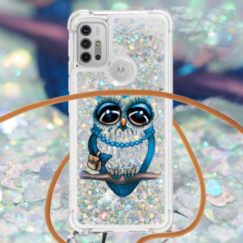 Cover Moto G30 / G10 Miss Owl Con Coulisse In Paillettes