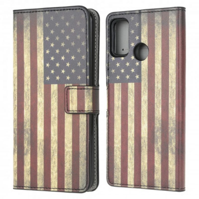 Custodia in pelle Moto G30 / G10 Bandiera Americana