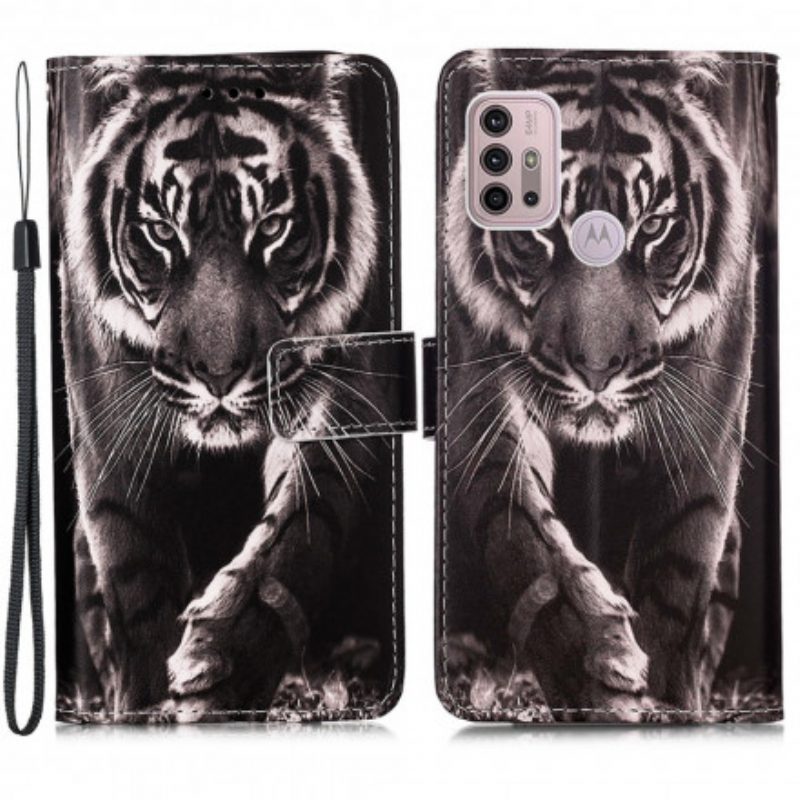 Custodia in pelle Moto G30 / G10 Tigre Notturna