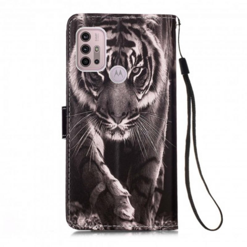 Custodia in pelle Moto G30 / G10 Tigre Notturna