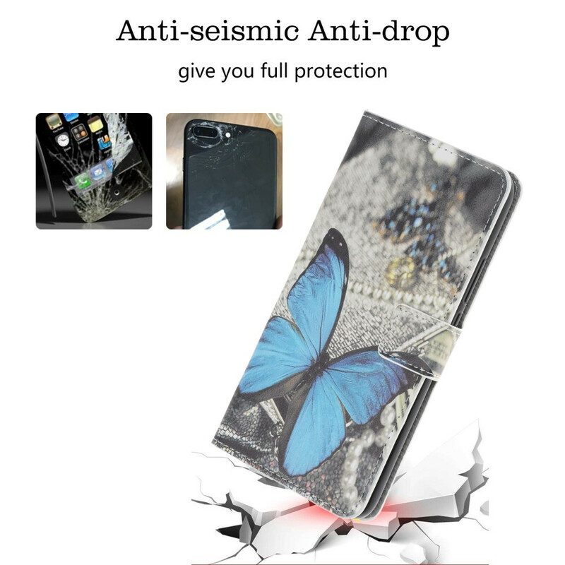 Custodia in pelle Samsung Galaxy Note 10 Plus Farfalla Blu