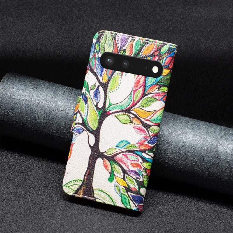 Custodia in pelle Google Pixel 7 Albero Dipinto