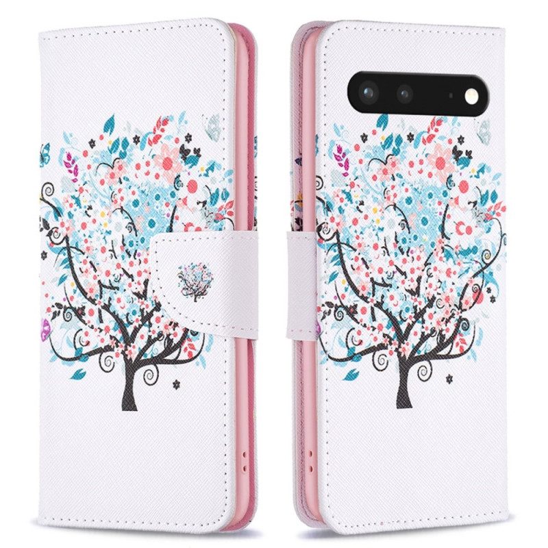 Custodia in pelle Google Pixel 7 Albero Fiorito