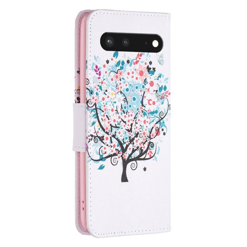 Custodia in pelle Google Pixel 7 Albero Fiorito