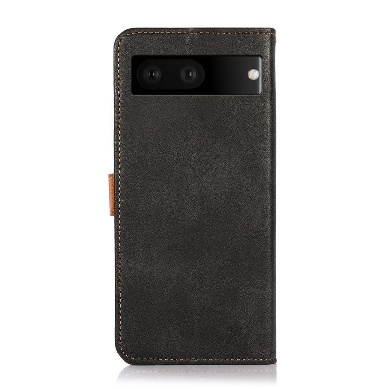 Custodia in pelle Google Pixel 7 Chiusura Dorata Bicolore Khazneh