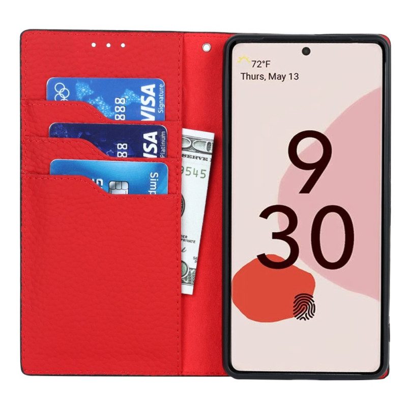 Folio Cover Google Pixel 7 Custodia in pelle Cinturino In Vera Pelle Di Litchi