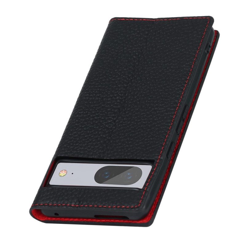 Folio Cover Google Pixel 7 Custodia in pelle Cinturino In Vera Pelle Di Litchi