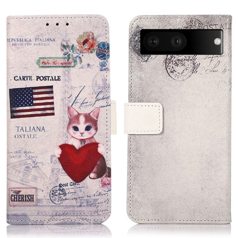 Folio Cover Google Pixel 7 Gatto Viaggiatore