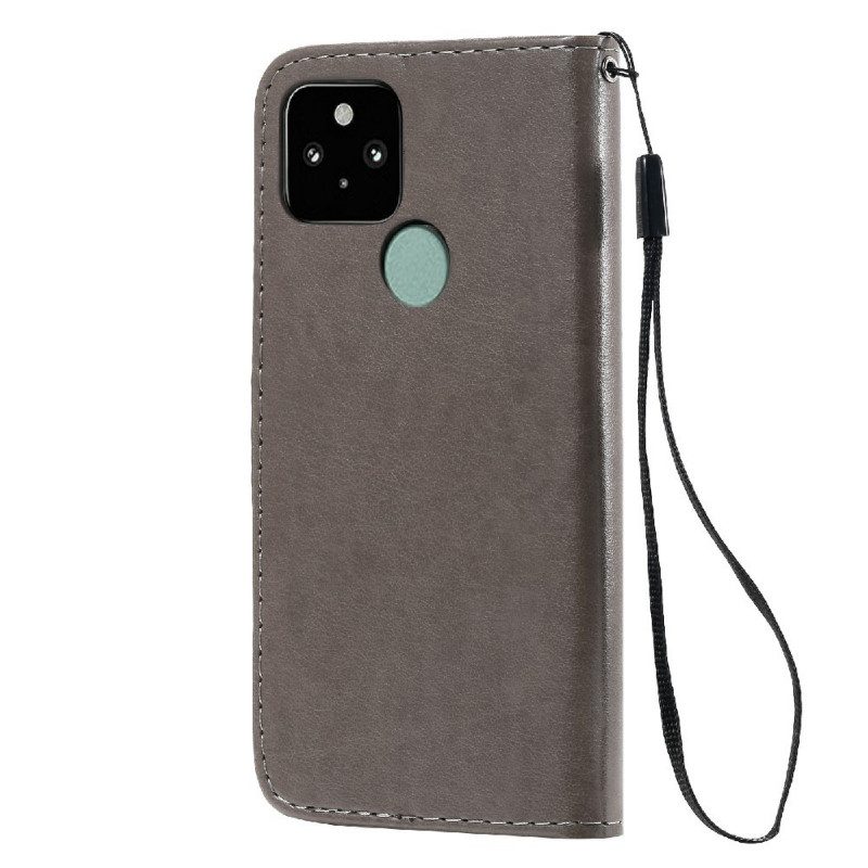 Custodia in pelle Google Pixel 5 Gatto E Ape Con Cordino