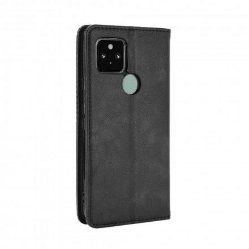 Folio Cover Google Pixel 5 Custodia in pelle Effetto Pelle Vintage Stilizzato