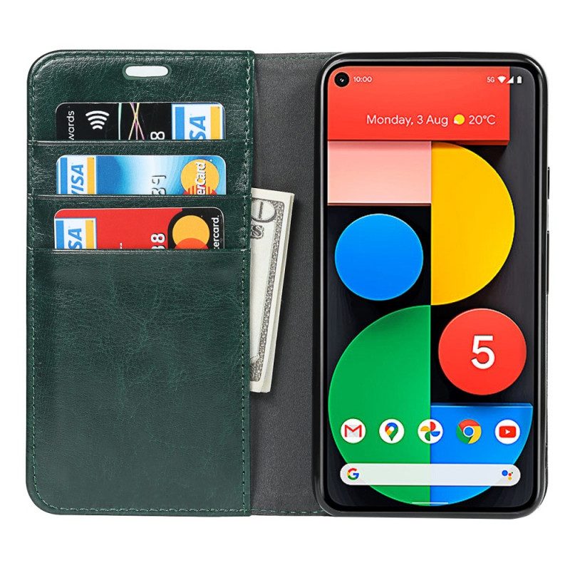 Folio Cover Google Pixel 5 Custodia in pelle Pelle Vera