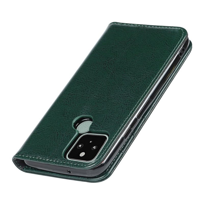 Folio Cover Google Pixel 5 Custodia in pelle Pelle Vera