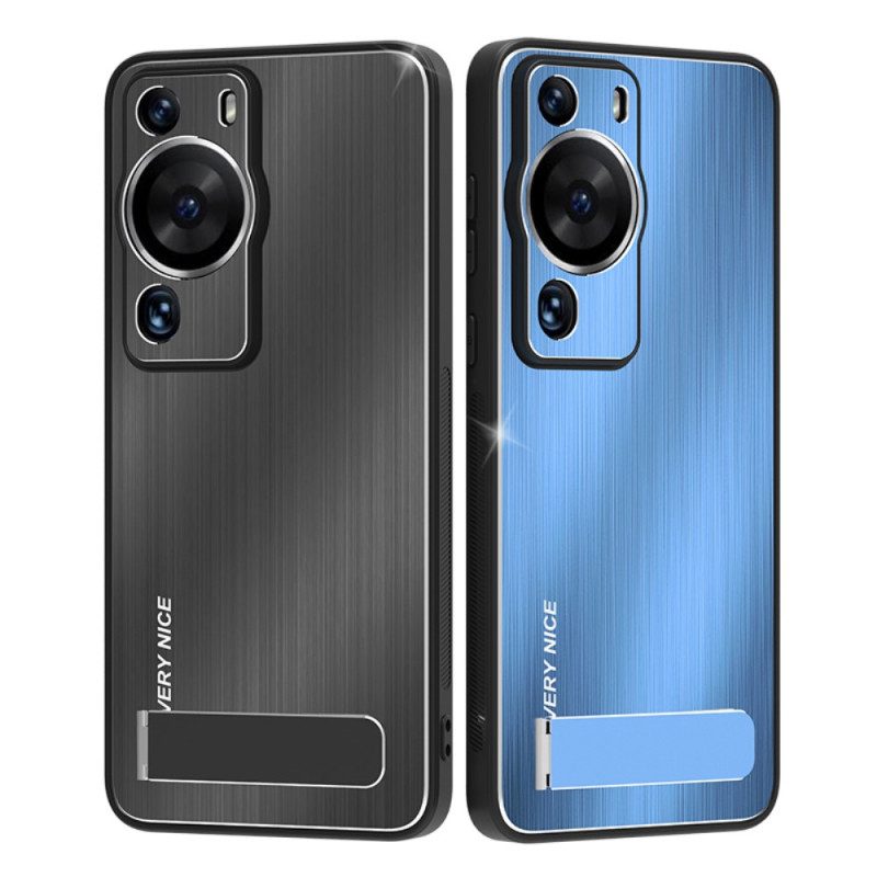 Cover Huawei P60 Pro Alluminio Spazzolato Con Supporto