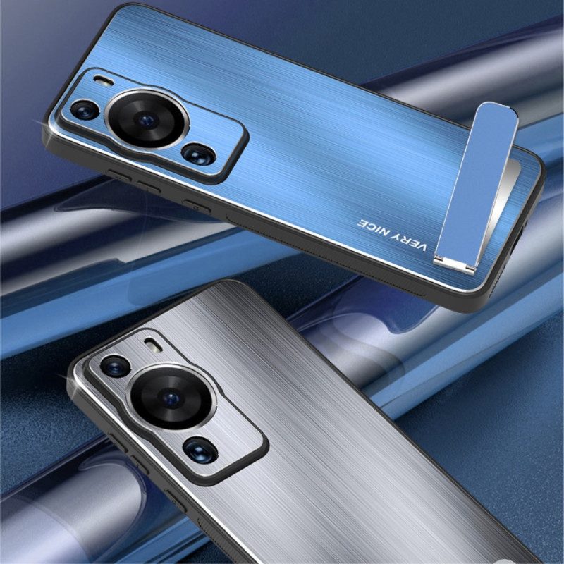 Cover Huawei P60 Pro Alluminio Spazzolato Con Supporto