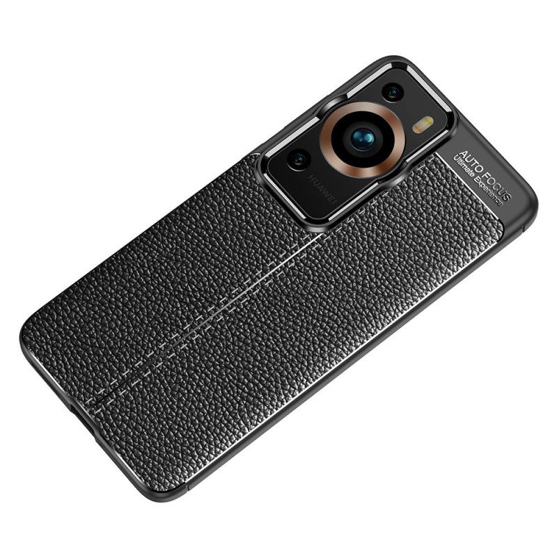 Cover Huawei P60 Pro Effetto Pelle Litchi A Doppia Linea