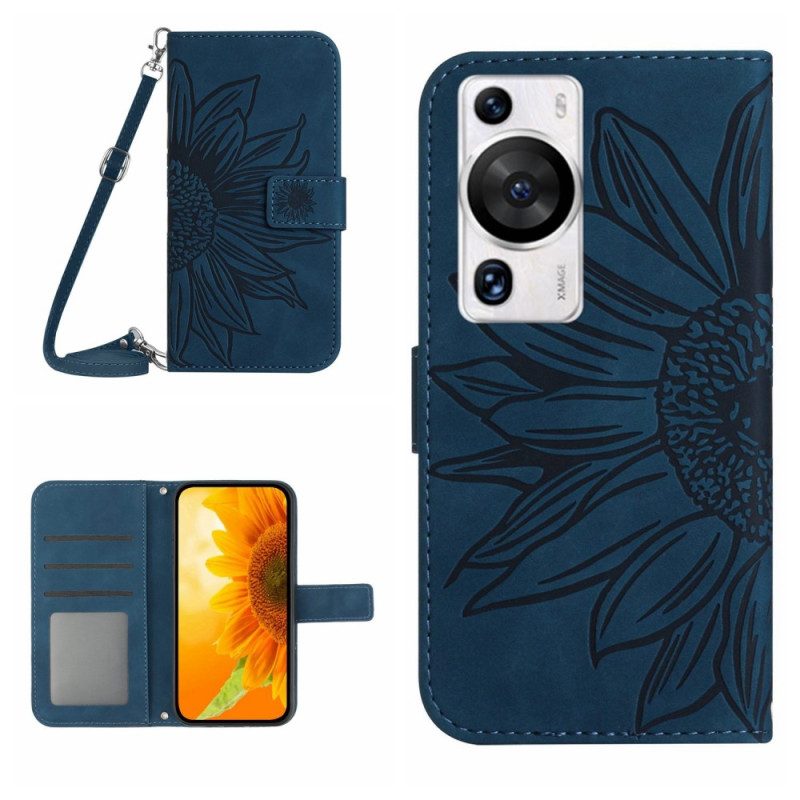 Custodia in pelle Huawei P60 Pro Girasole E Tracolla