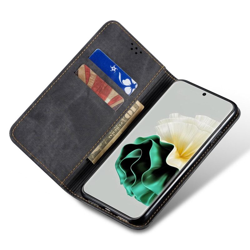 Folio Cover Huawei P60 Pro Custodia in pelle Tessuto Jeans