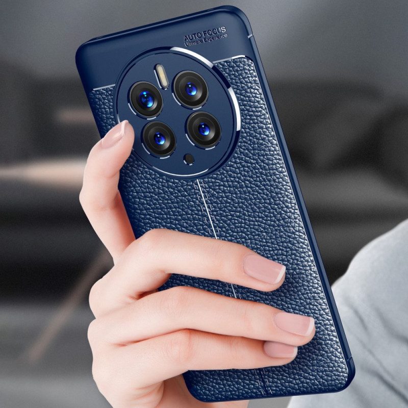 Cover Huawei Mate 50 Pro Doppia Linea Litchi Effetto Pelle