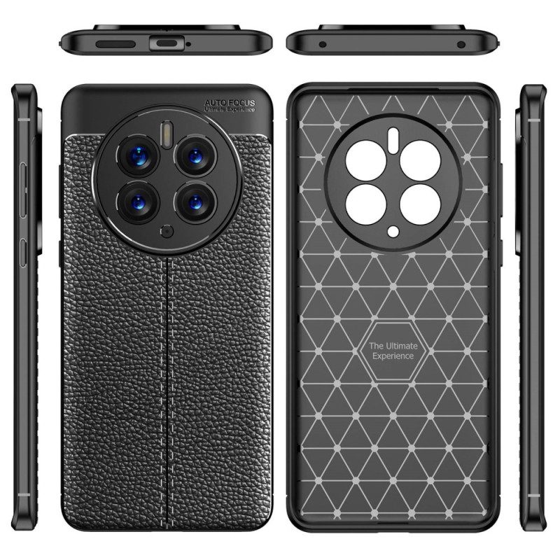 Cover Huawei Mate 50 Pro Doppia Linea Litchi Effetto Pelle