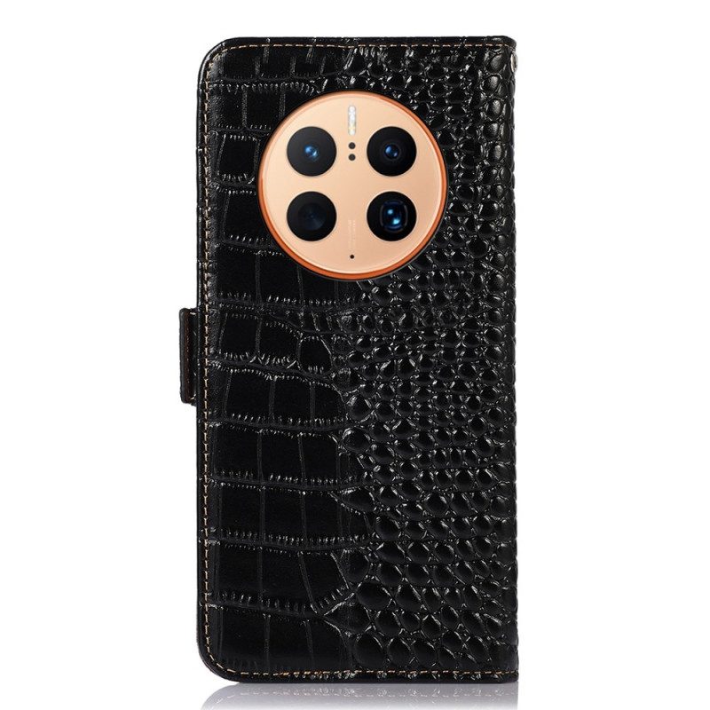 Custodia in pelle Huawei Mate 50 Pro Rfid Stile Coccodrillo