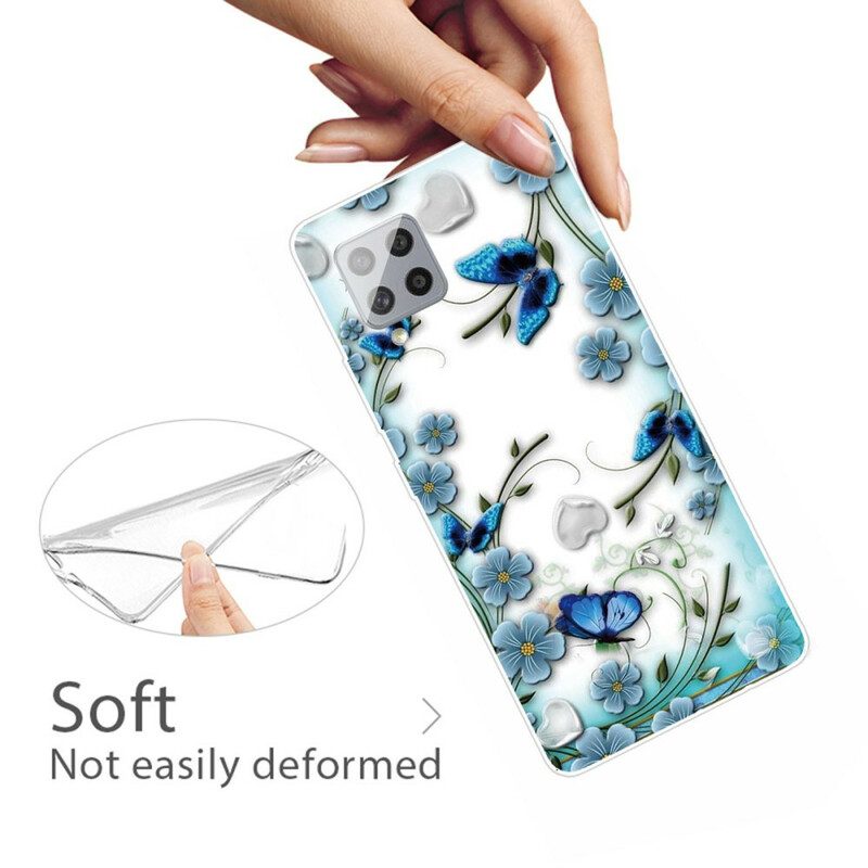 Cover Samsung Galaxy A42 5G Farfalle E Fiori Retrò Senza Soluzione Di Continuità