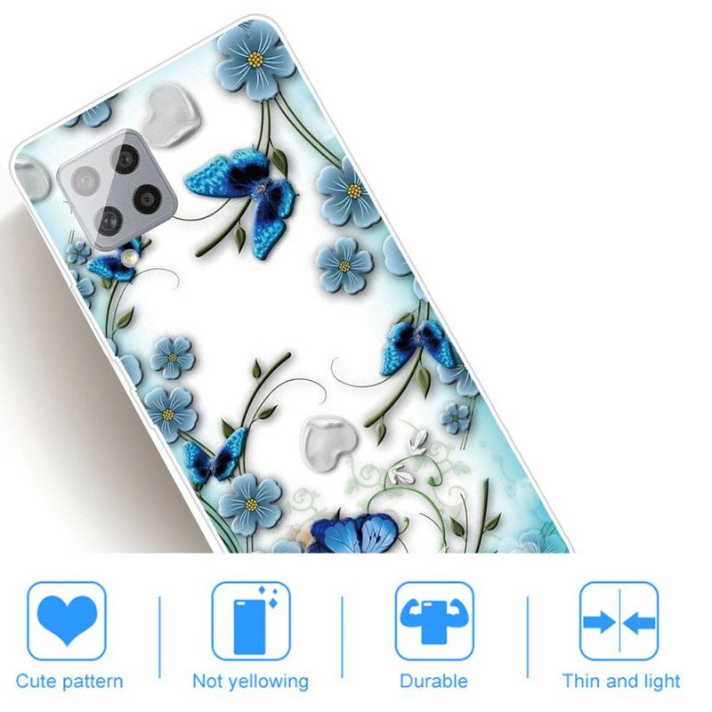 Cover Samsung Galaxy A42 5G Farfalle E Fiori Retrò Senza Soluzione Di Continuità