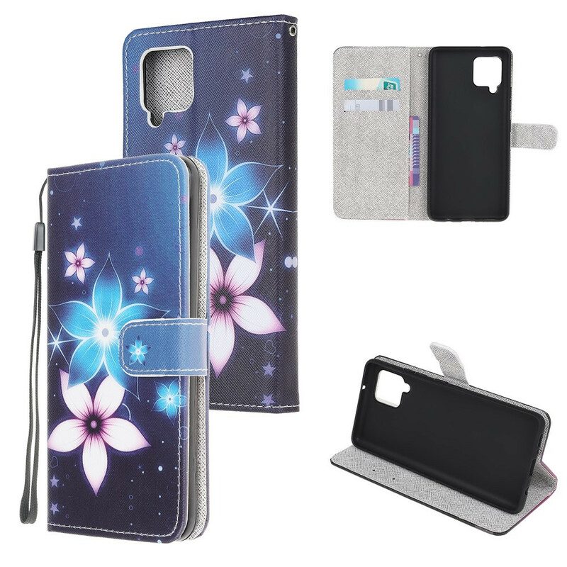 Custodia in pelle Samsung Galaxy A42 5G Cinturino Lunare Fiori