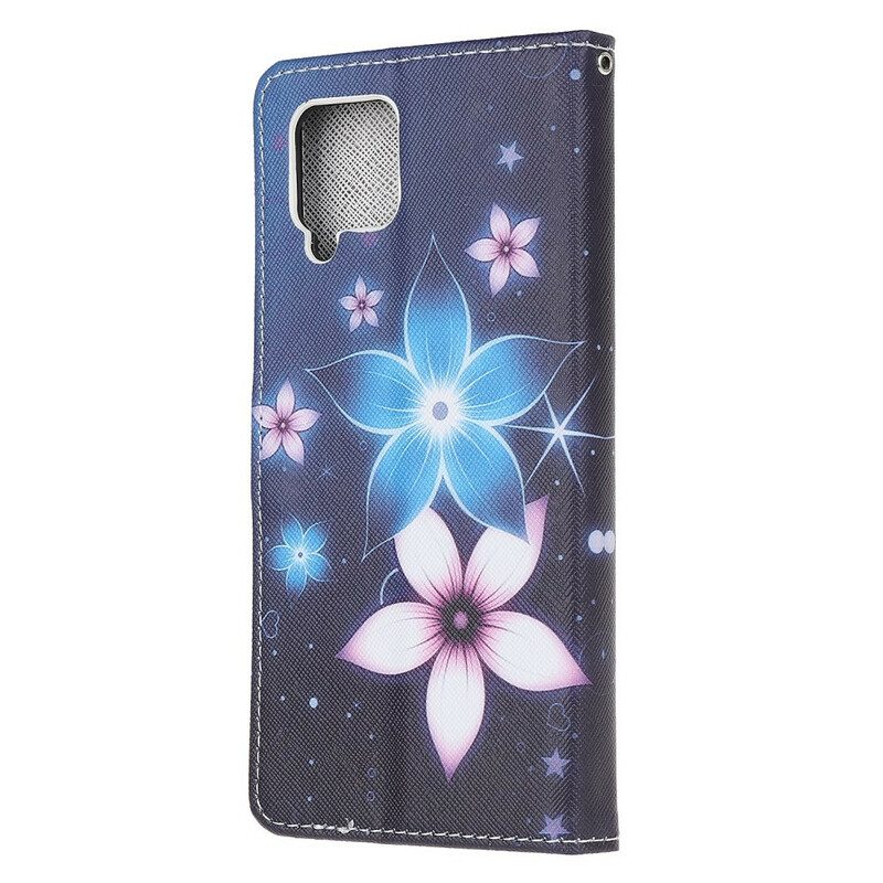 Custodia in pelle Samsung Galaxy A42 5G Cinturino Lunare Fiori