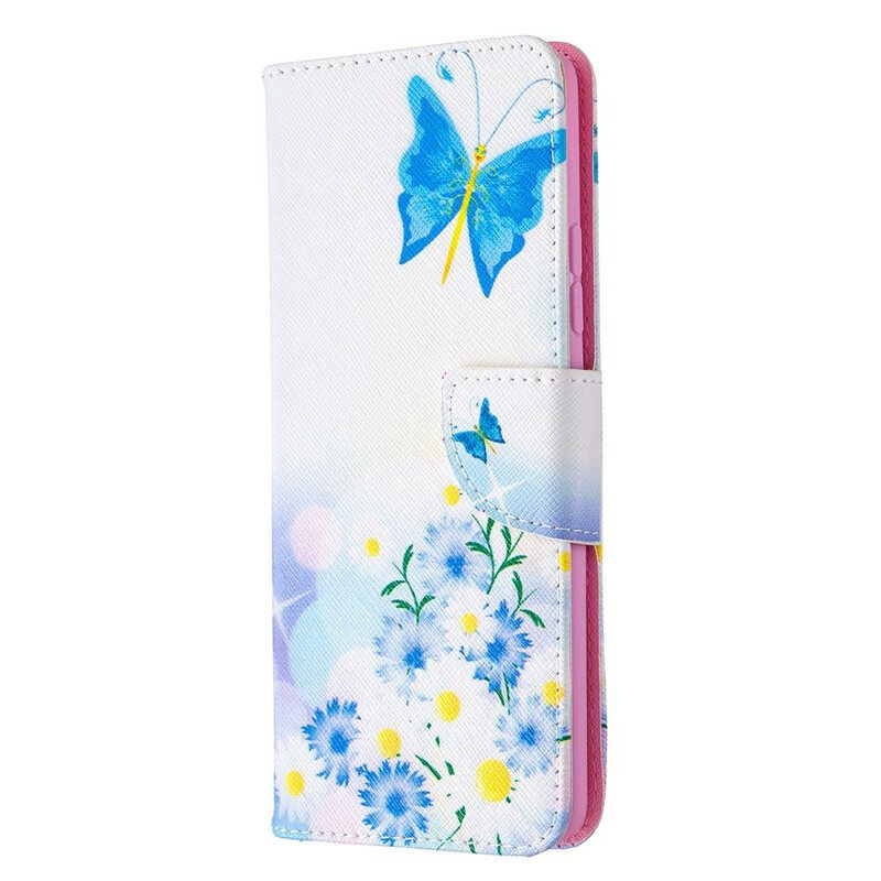 Custodia in pelle Samsung Galaxy A42 5G Farfalle E Fiori Dipinti