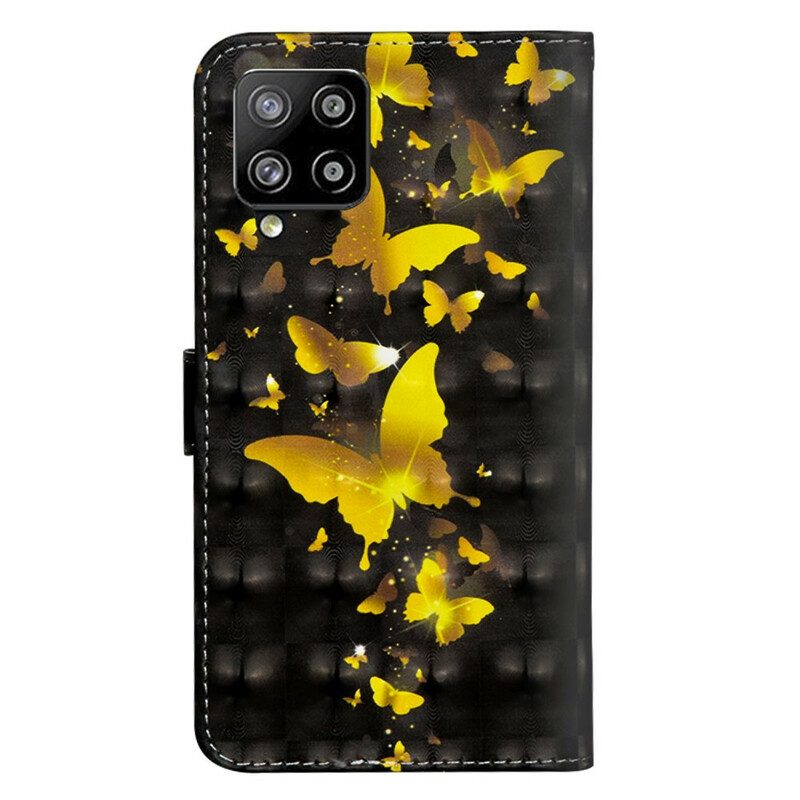 Custodia in pelle Samsung Galaxy A42 5G Farfalle Gialle