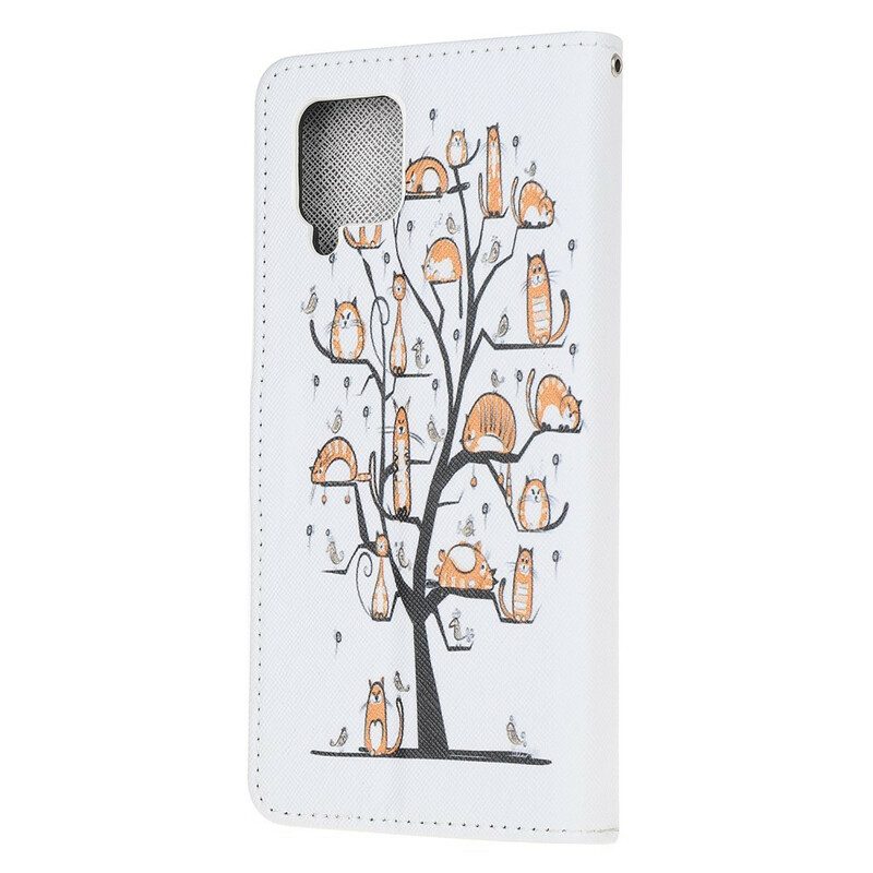 Custodia in pelle Samsung Galaxy A42 5G Gatti Funky Con Cinturino