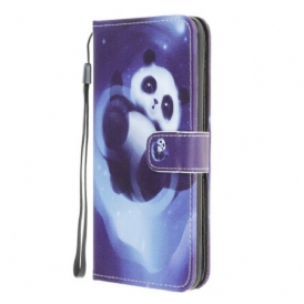 Custodia in pelle Samsung Galaxy A42 5G Panda Space Con Cordino
