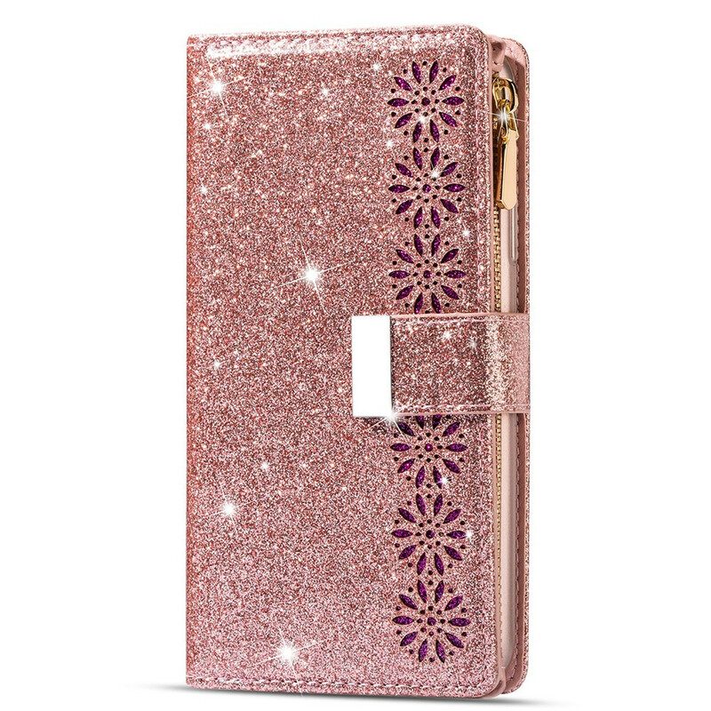 Custodia in pelle Samsung Galaxy A42 5G Portafoglio Portafoglio Con Zip In Paillettes