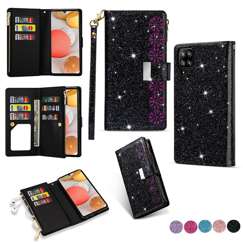 Custodia in pelle Samsung Galaxy A42 5G Portafoglio Portafoglio Con Zip In Paillettes