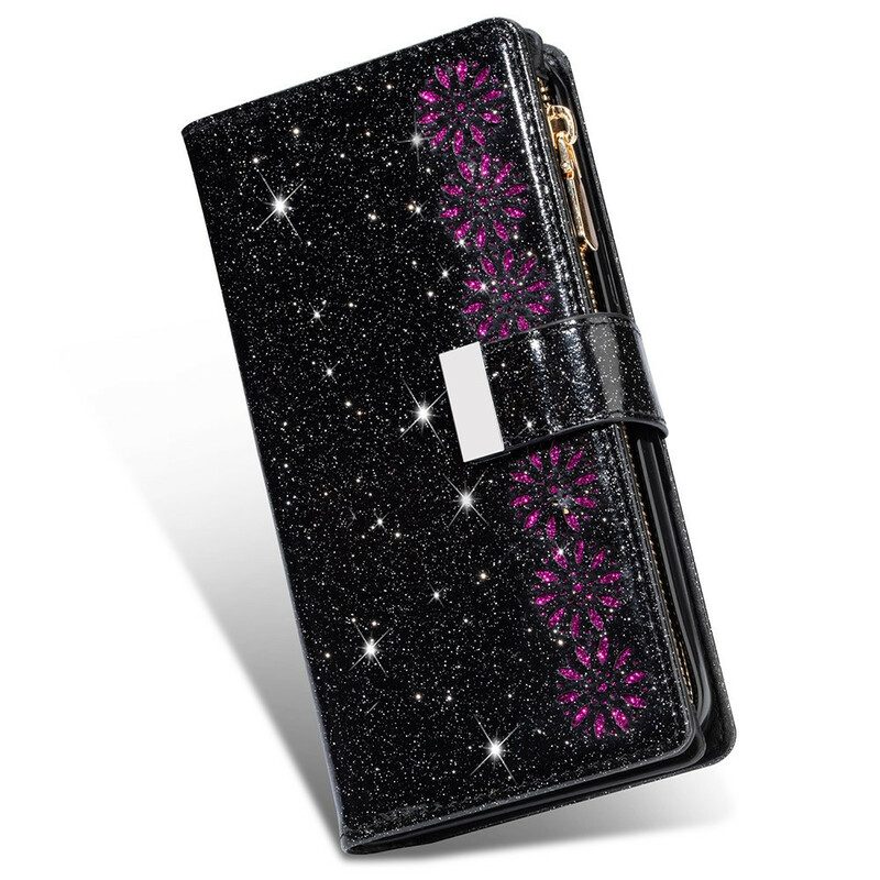 Custodia in pelle Samsung Galaxy A42 5G Portafoglio Portafoglio Con Zip In Paillettes