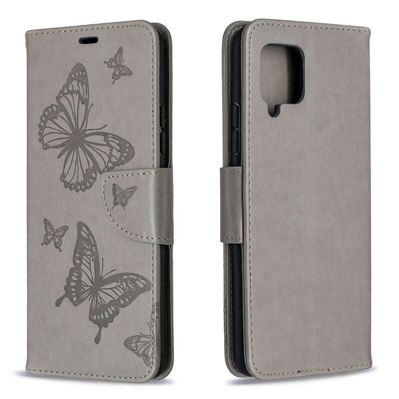 Folio Cover Samsung Galaxy A42 5G Farfalle In Volo Con Cordino