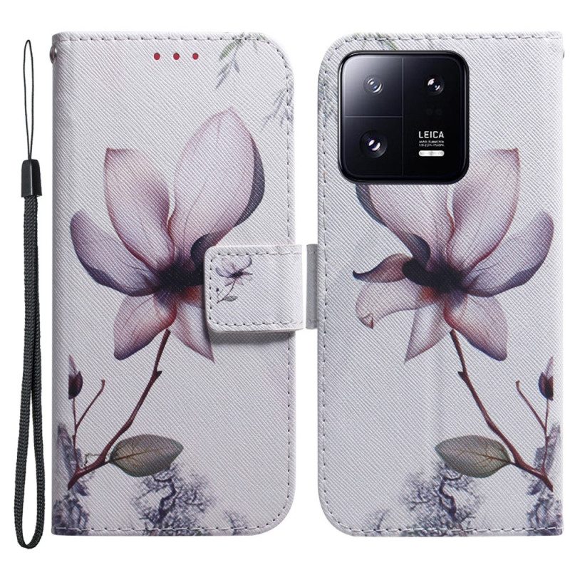 Custodia A Portafoglio Xiaomi 13 Pro Fiore Rosa Strappy