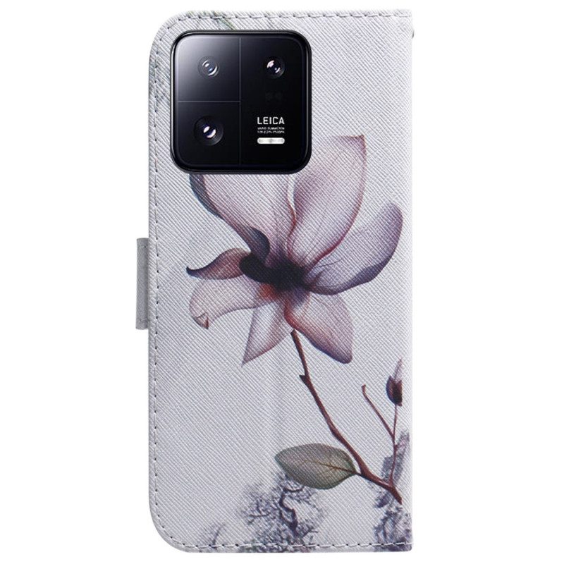 Custodia A Portafoglio Xiaomi 13 Pro Fiore Rosa Strappy