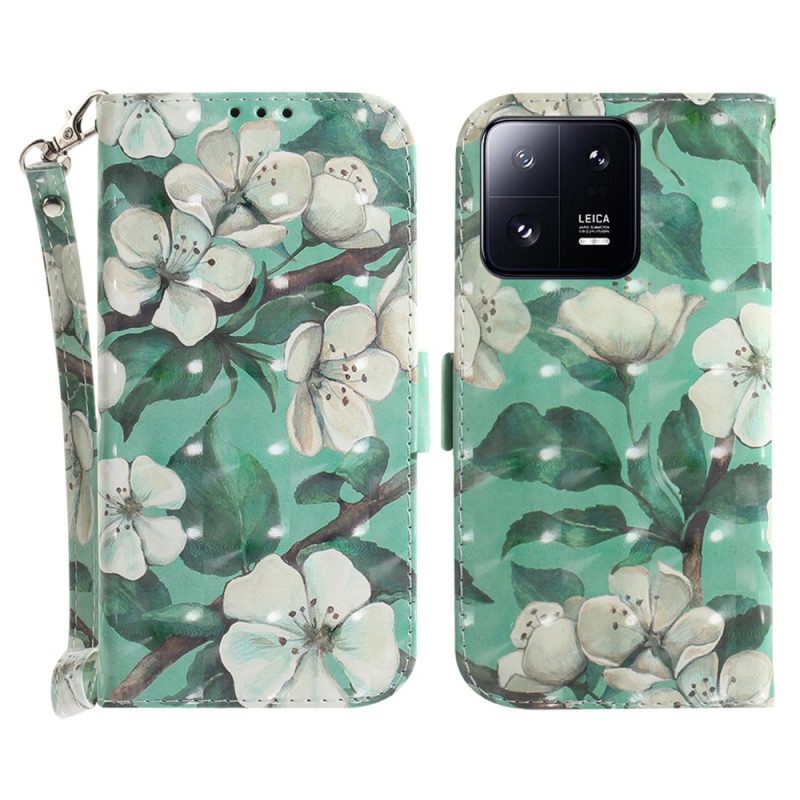 Custodia in pelle Xiaomi 13 Pro Cinturino Rami Di Fiori