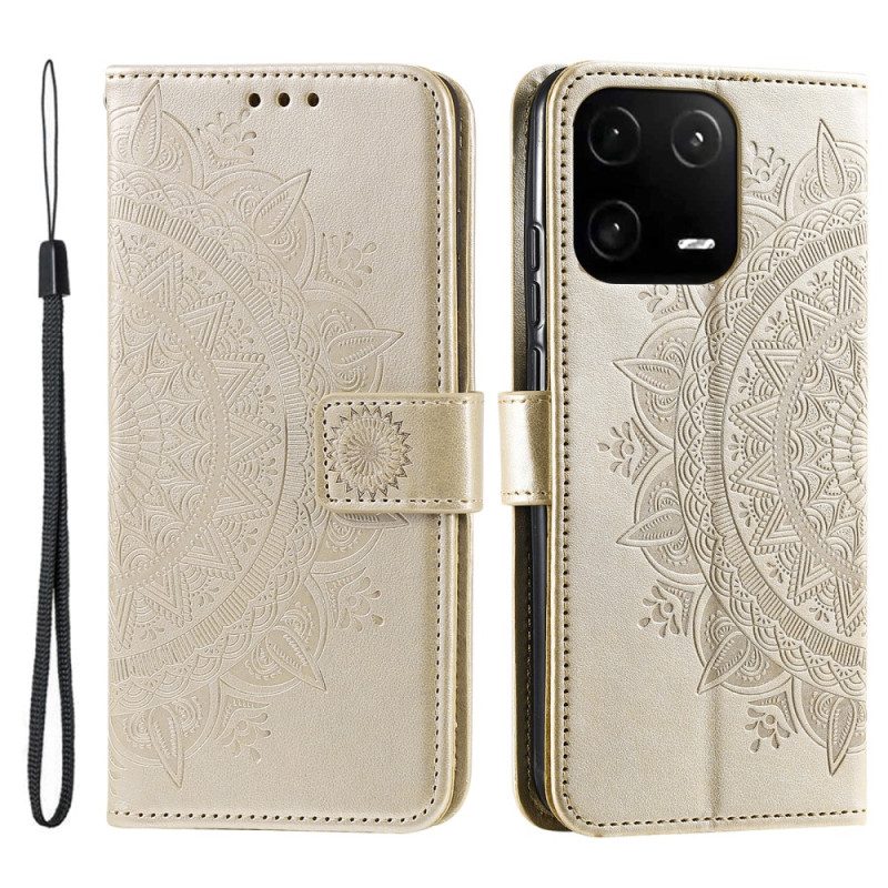 Custodia in pelle Xiaomi 13 Pro Mandala Sole Con Cordino